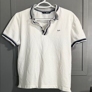 Gas Polo Series White Shirt with Navy Trim